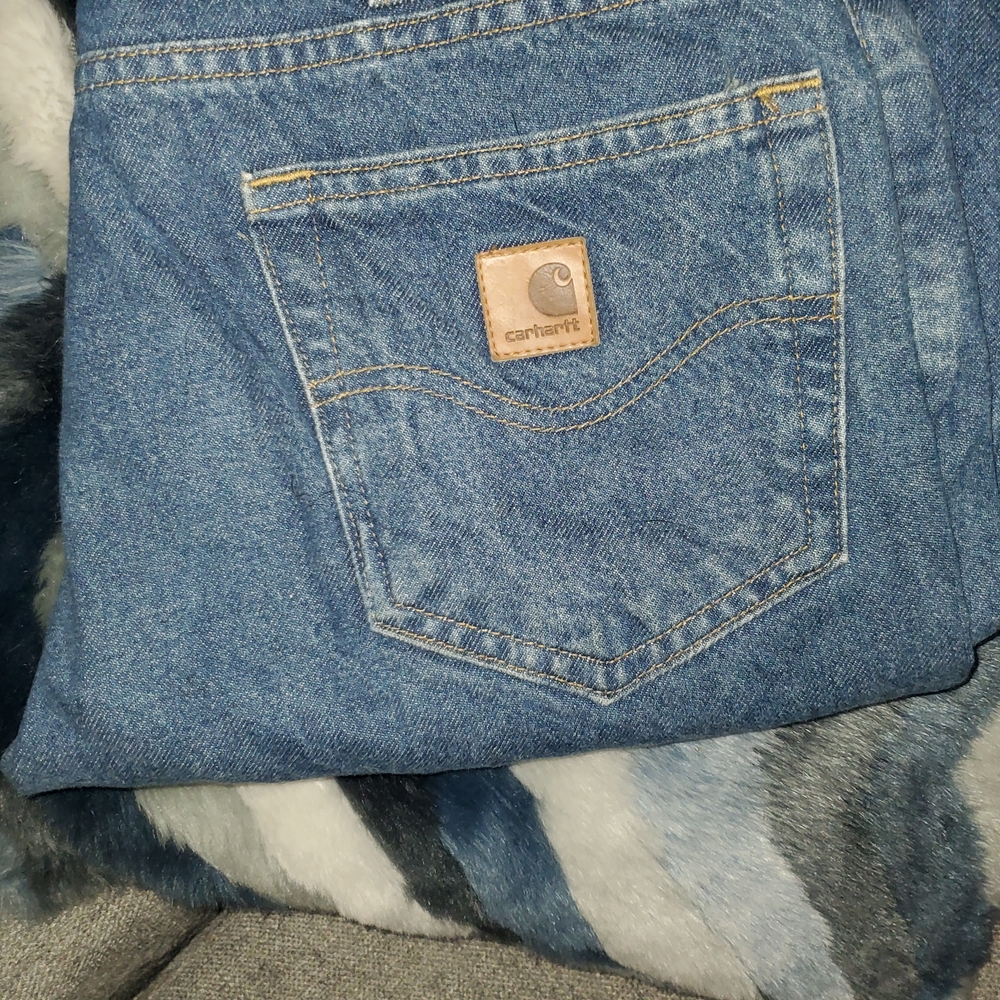 Carhartt Men's Denim Jeans with Tan Accents 34 X 30 Traditional Fit